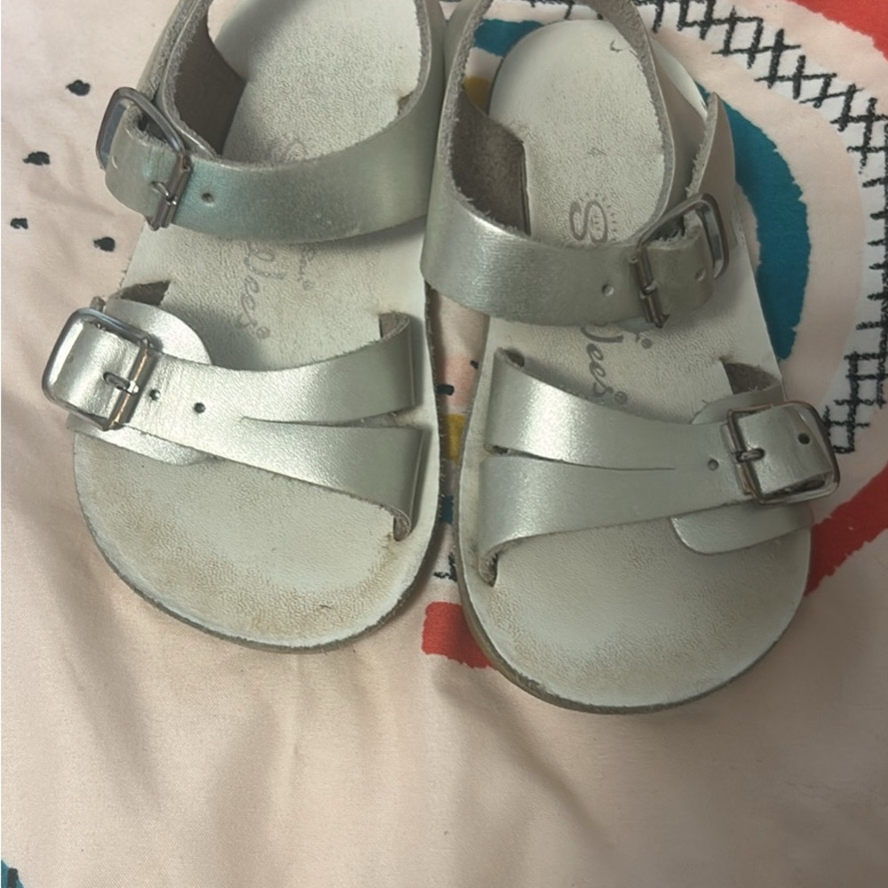 Salt Water Sandals by Hoy Silver T-Strap Sandals